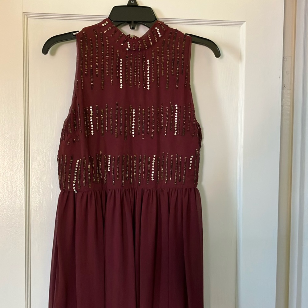 Forever 21 sequin rhinestone wine maxi dress formal medium